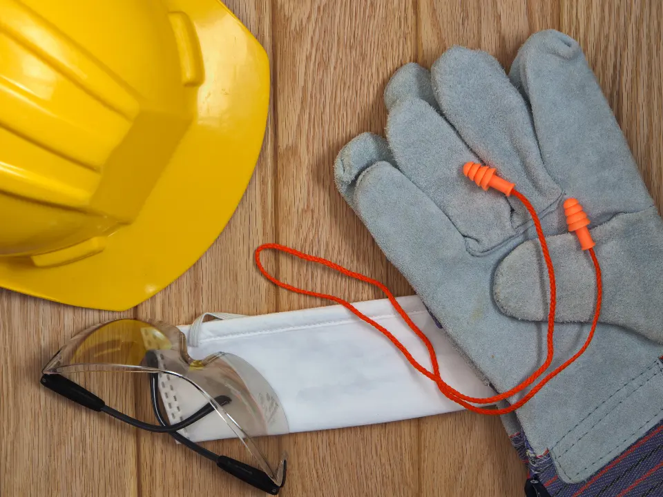 Close-up of construction tools on a job site